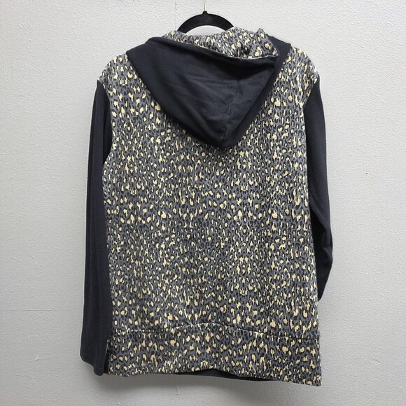 Ampersand Avenue Hoodie Womens XL Black Half Zip Leopard Print Kangaroo Pocket - Picture 4 of 8